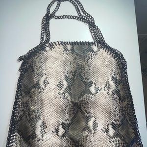 Faux snakeskin purse with chain straps